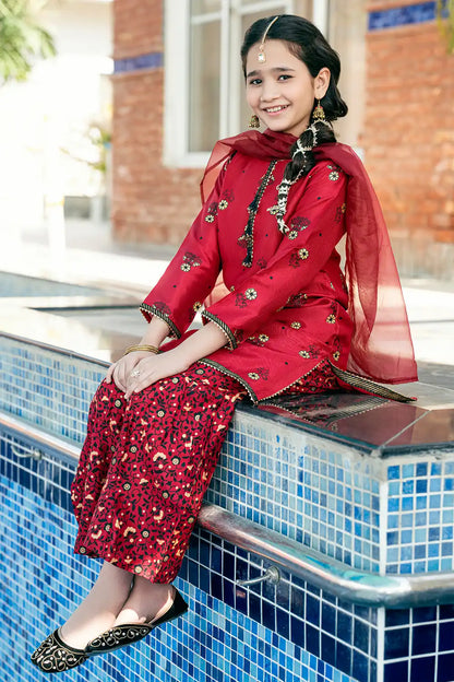 3 Piece Raw Silk Shirt with Garara & Dupatta K-SFC-014