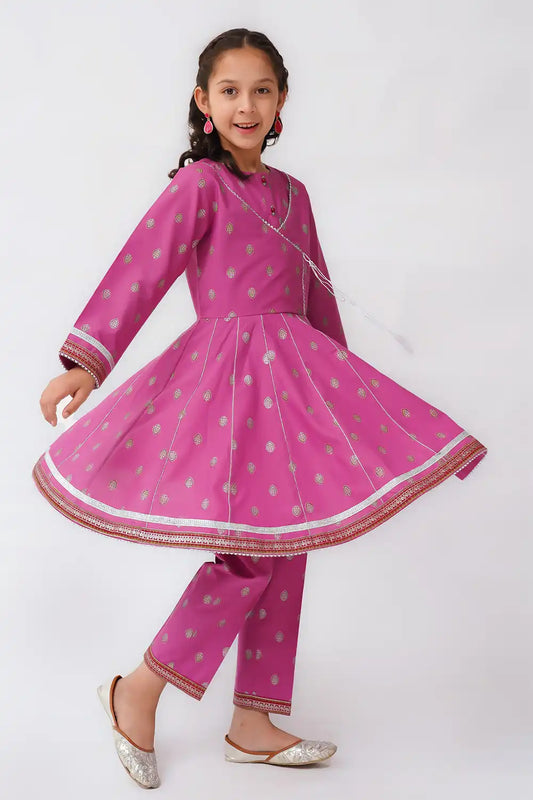 2 Piece Angrakha Frock with Straight Trouser K-SFC-017
