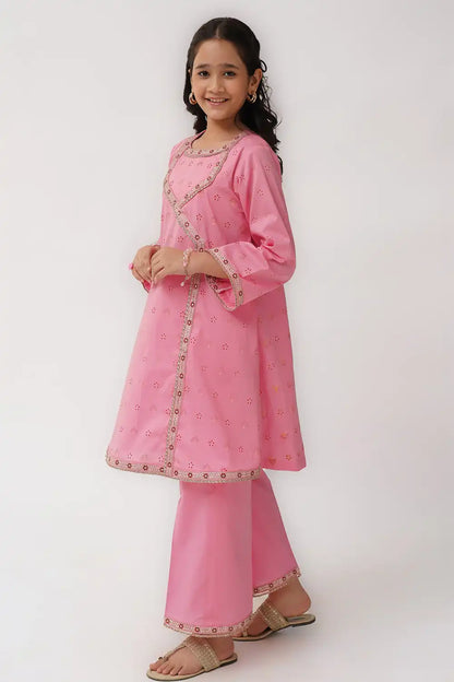 2 Piece Suit Jacquard Embroidered Angrakha Frock Style K-SFC-018