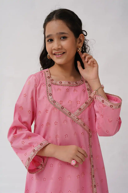 2 Piece Suit Jacquard Embroidered Angrakha Frock Style K-SFC-018