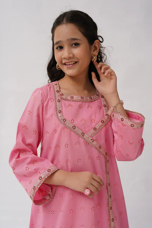 2 Piece Suit Jacquard Embroidered Angrakha Frock Style K-SFC-018