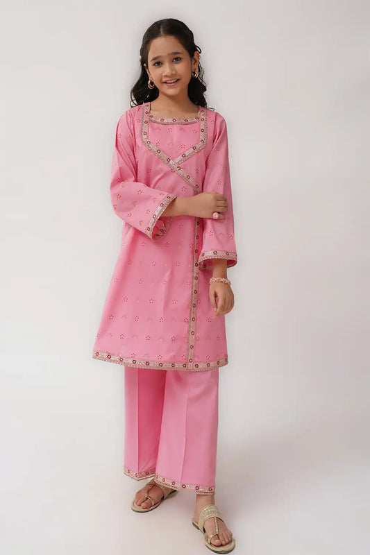 2 Piece Suit Jacquard Embroidered Angrakha Frock Style K-SFC-018