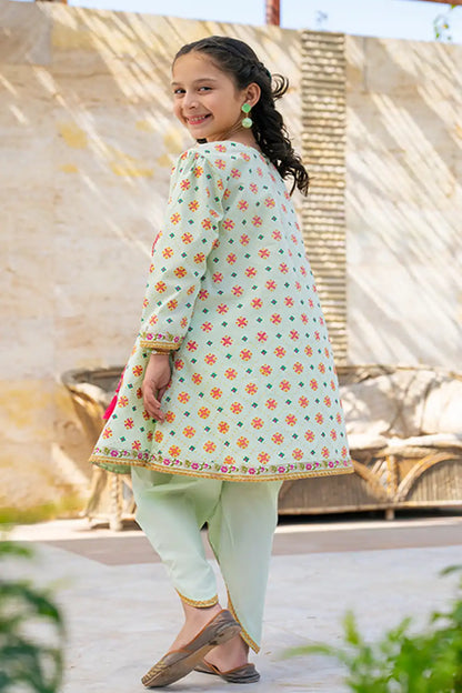 2 Piece Dress Table Print Angrakha Style Frock with Tulip K-SFC-019