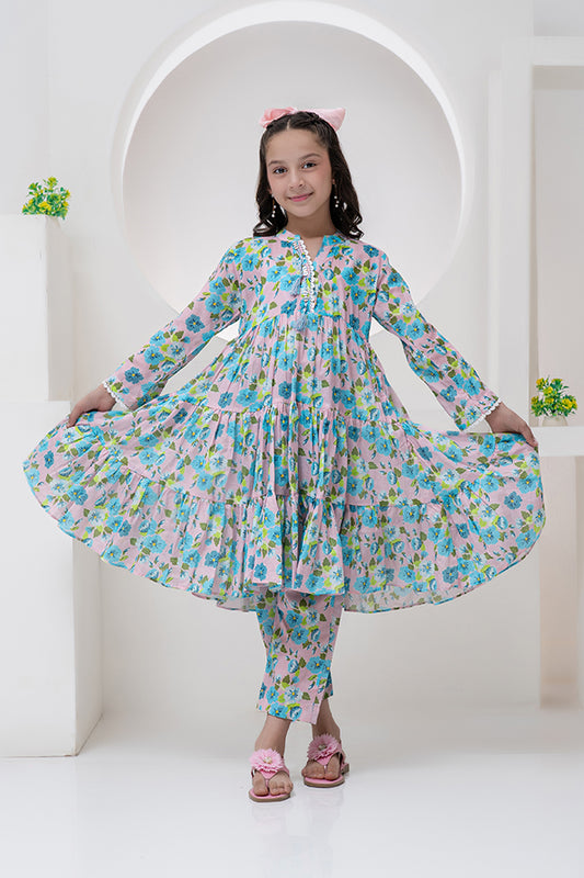 2 Piece Lawn Frill Frock Digital Printed K-ALPRTW-055