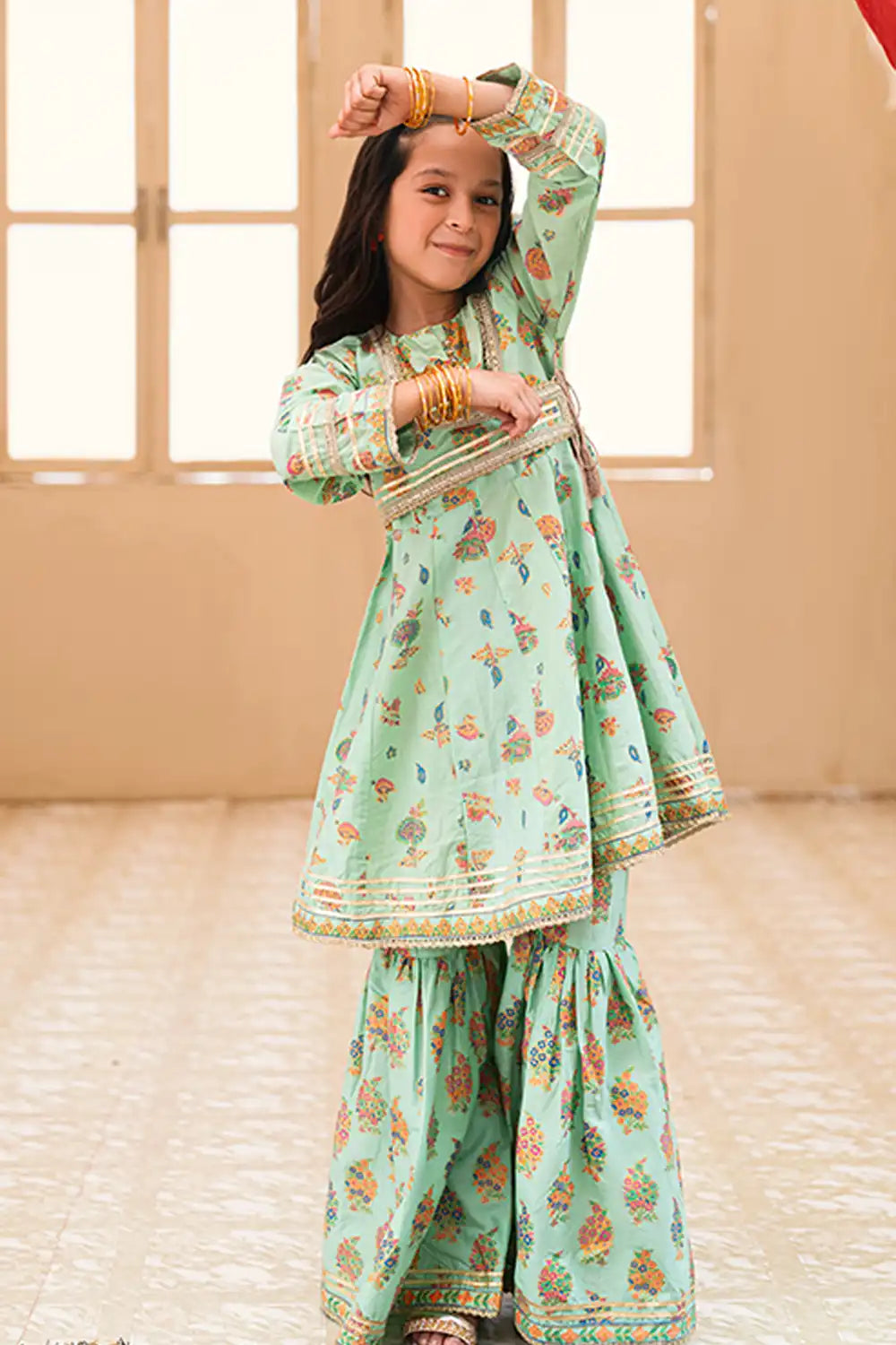 2 Piece Digital Print Festive Suit Floral Frock with Gharara MGF-011