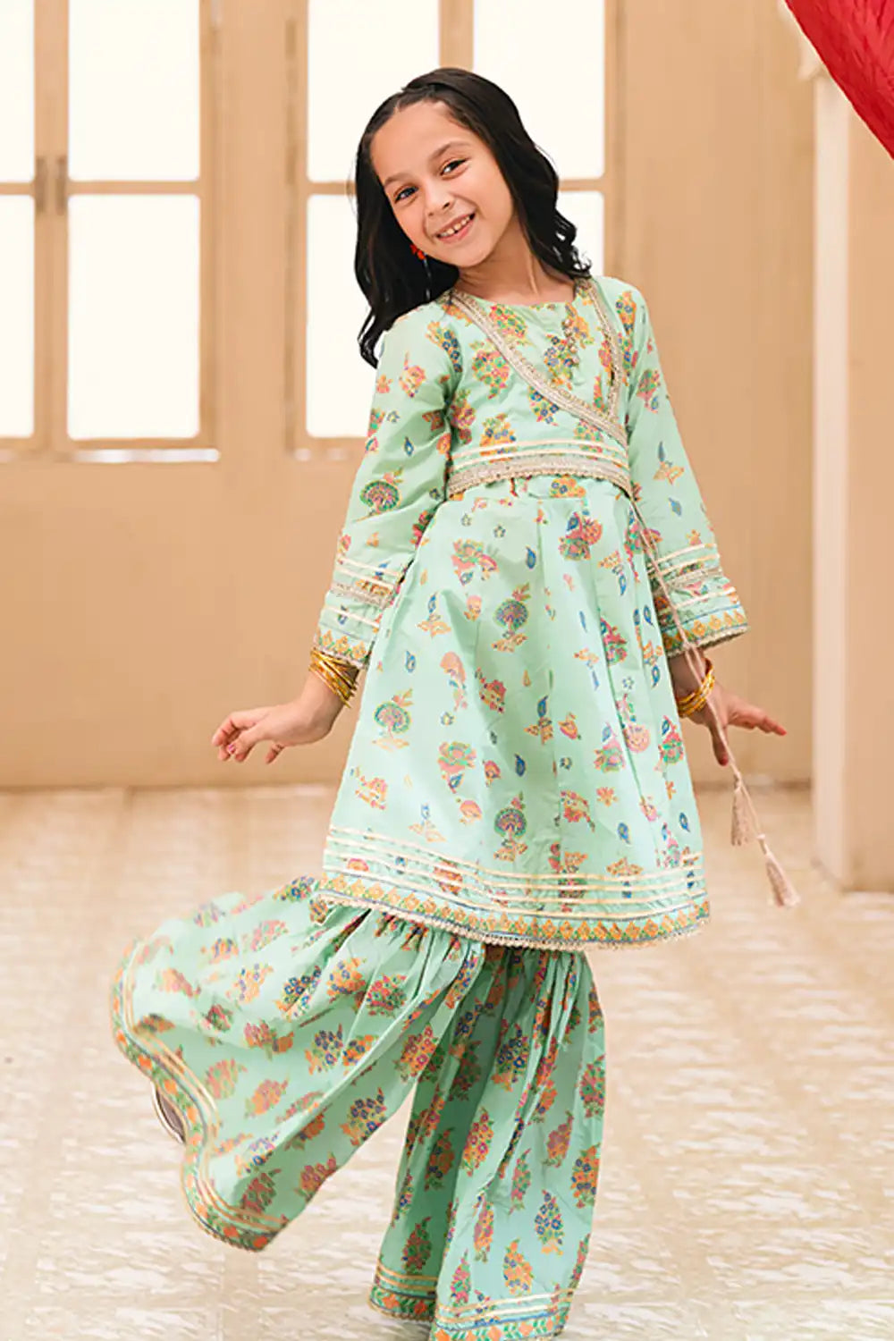 2 Piece Digital Print Festive Suit Floral Frock with Gharara MGF-011