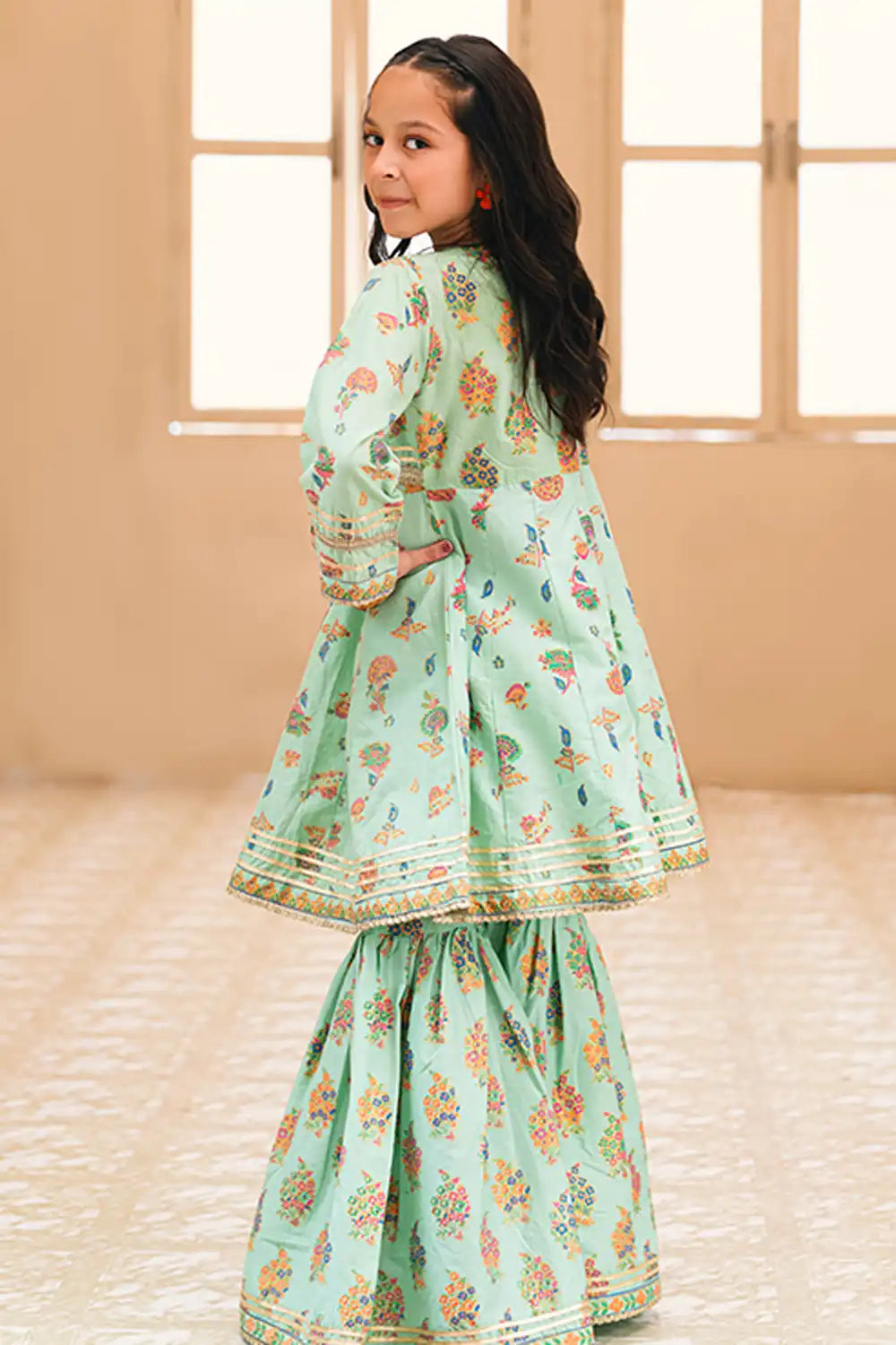 2 Piece Digital Print Festive Suit Floral Frock with Gharara MGF-011