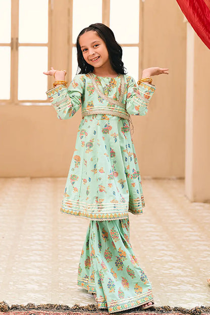 2 Piece Digital Print Festive Suit Floral Frock with Gharara MGF-011