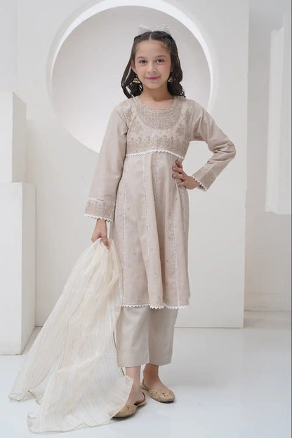 3 Piece Embroidered Frock with Organza Dupatta R-SFC-003