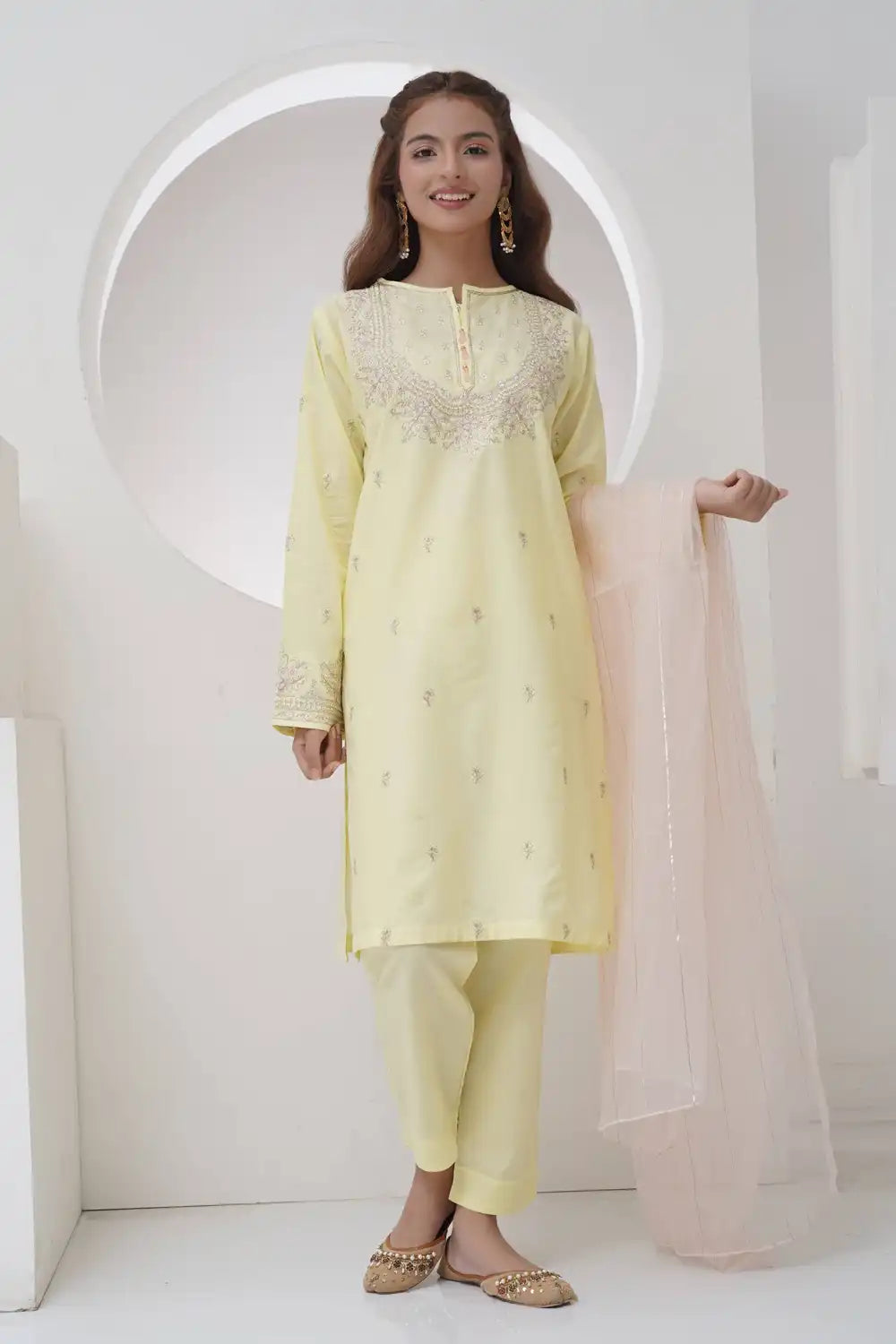 3 Piece Embroidered Suit with Organza Dupatta R-T-SFC-006