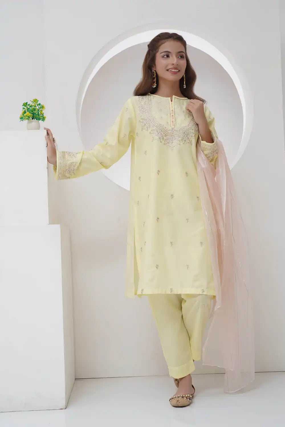 3 Piece Embroidered Suit with Organza Dupatta R-T-SFC-006