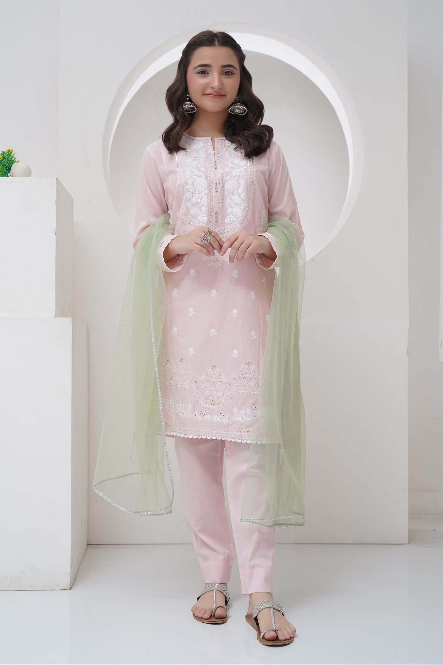 3 Piece Lawn Embroidered Suit with Organza R-T-SFC-009