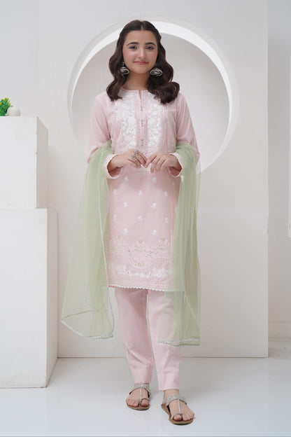 3 Piece Lawn Embroidered Suit with Organza R-T-SFC-009