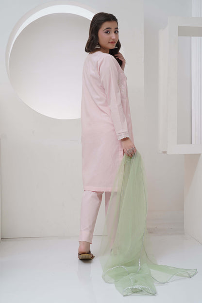 3 Piece Lawn Embroidered Suit with Organza R-T-SFC-009