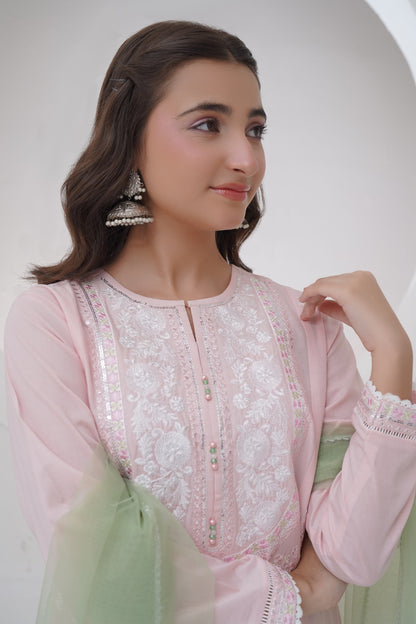 3 Piece Lawn Embroidered Suit with Organza R-T-SFC-009