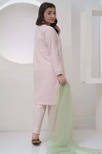 3 Piece Lawn Embroidered Suit with Organza R-T-SFC-009