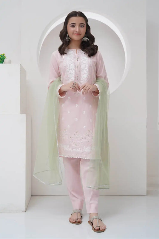 3 Piece Lawn Embroidered Suit with Organza R-T-SFC-009