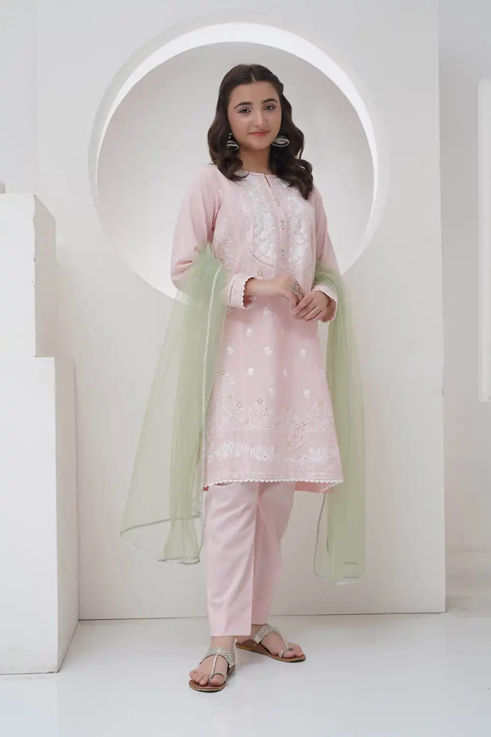 3 Piece Lawn Embroidered Suit with Organza R-T-SFC-009