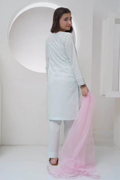 3 Piece Suit Embroidered Cambric Lawn Organza Dupatta R-T-SFC-010