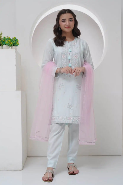 3 Piece Suit Embroidered Cambric Lawn Organza Dupatta R-T-SFC-010