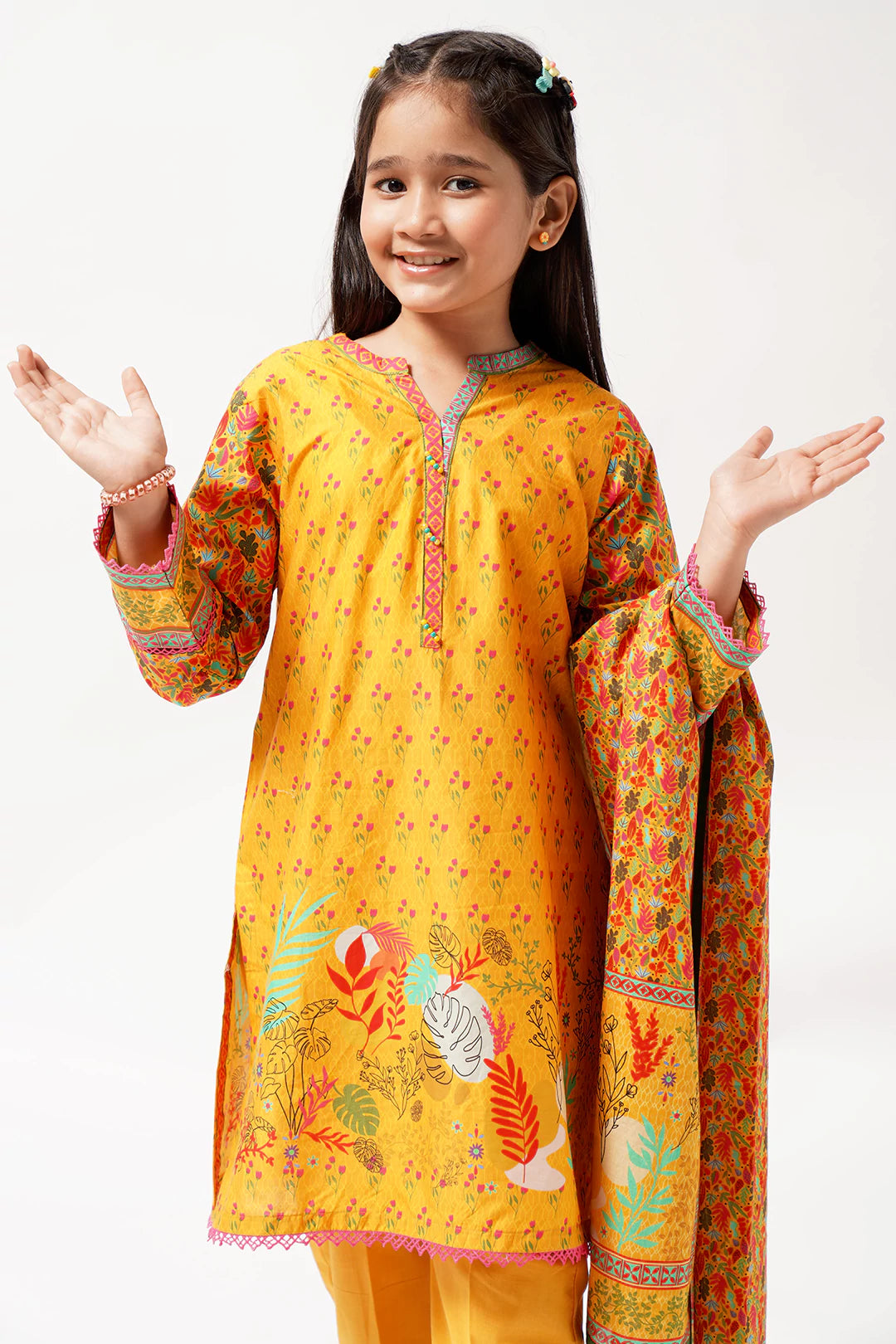 3 Piece Yellow Floral Digital Printed Lawn Suit 3PCS-045