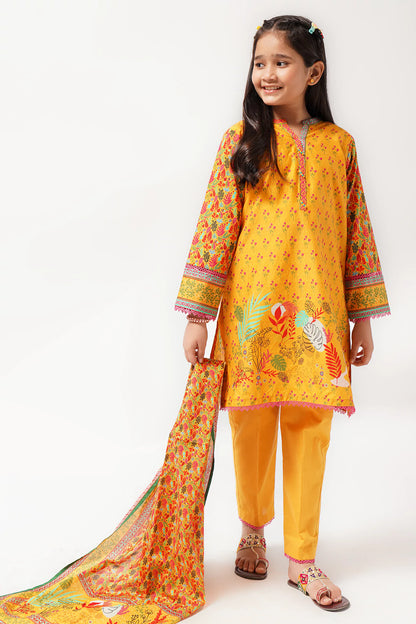 3 Piece Yellow Floral Digital Printed Lawn Suit 3PCS-045