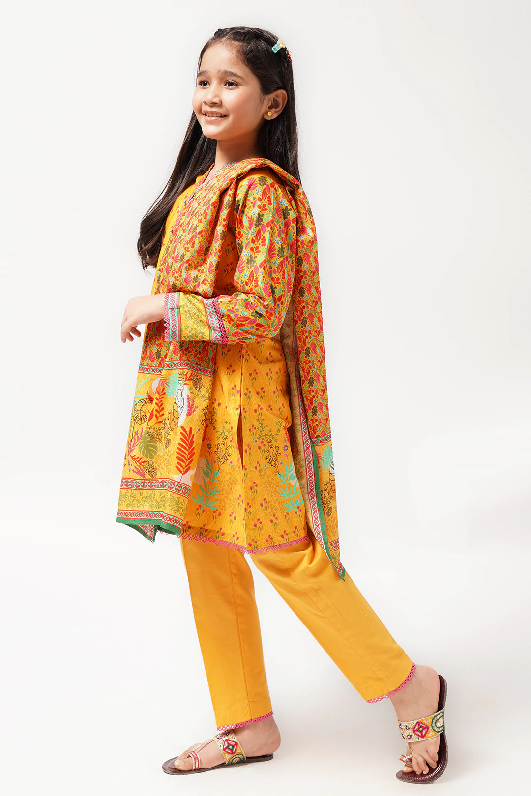 3 Piece Yellow Floral Digital Printed Lawn Suit 3PCS-045