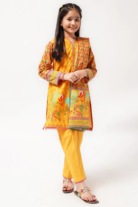 3 Piece Yellow Floral Digital Printed Lawn Suit 3PCS-045