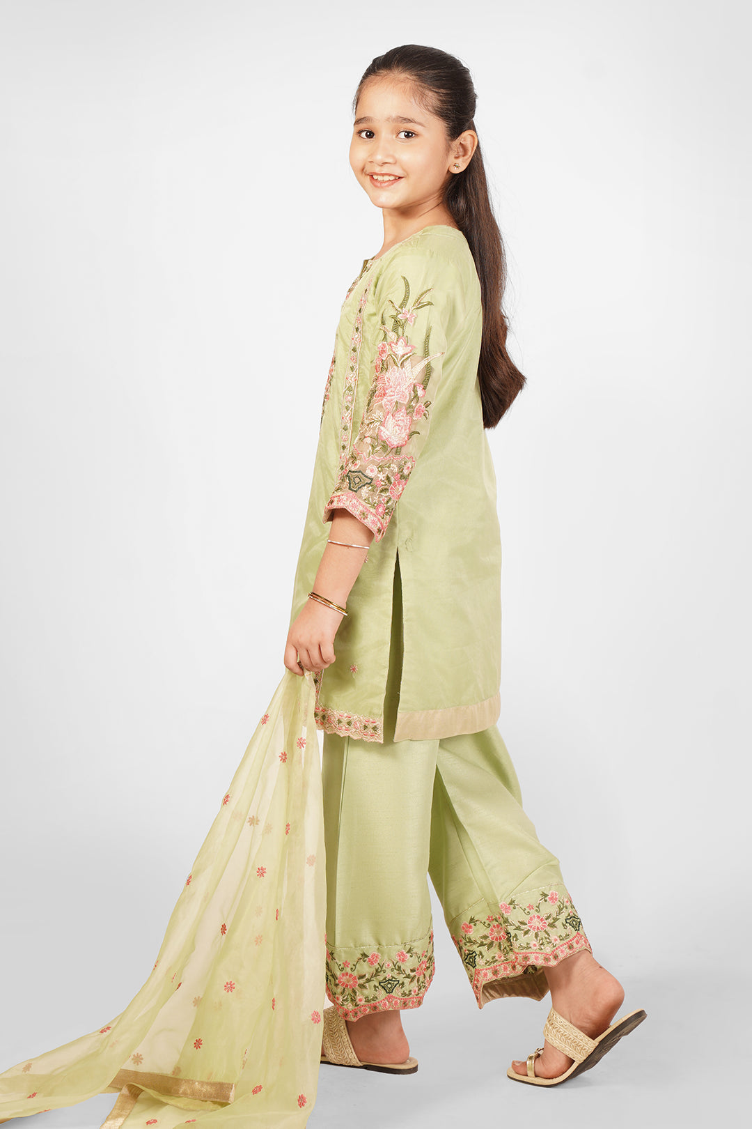 3PCS Embroidered Suit In Greenish Beige SKU: RTWFDS-007