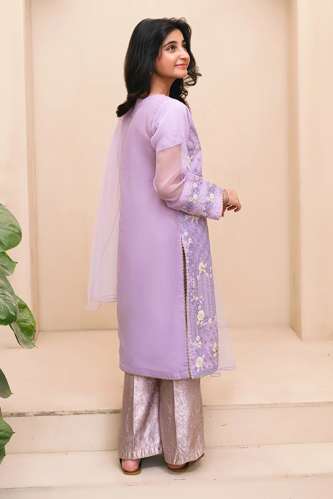 3 Piece Suit Lilac Embroidered with Banarsi Trouser RTWFDS-013