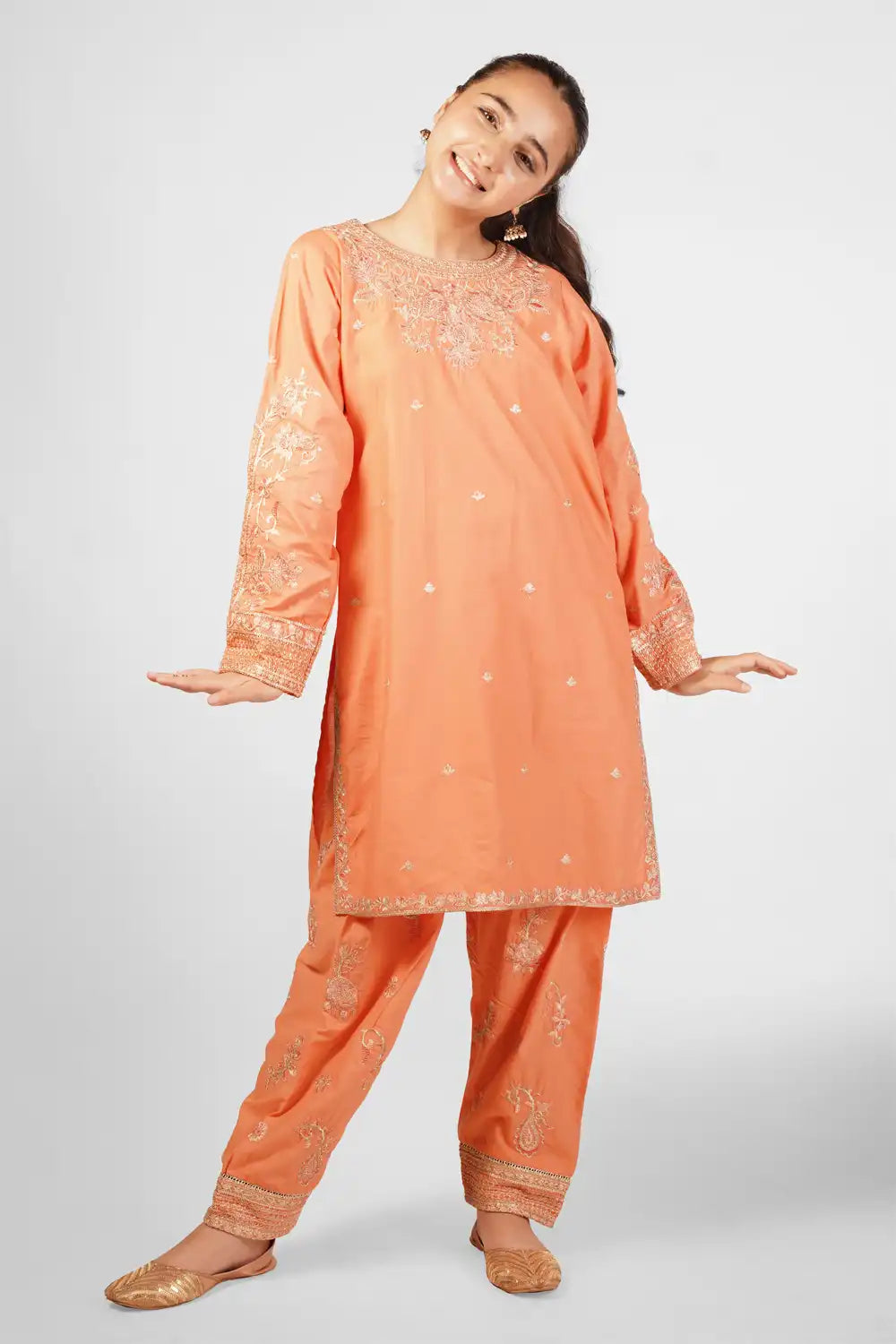 2 Piece Embroidered Suit with Floral Design & Shalwar SFC-193