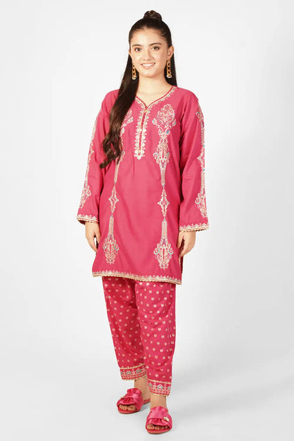 2 Piece Embroidered Suit table printed trouser SFC-198