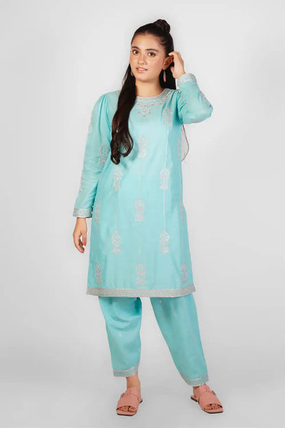 2 Piece Embroidered Suit with Floral Design & Shalwar SFC-200