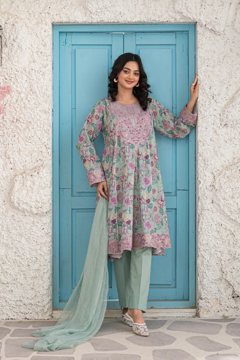 Embroidered Cotton Lawn Suit - T-ALP-EMB-022