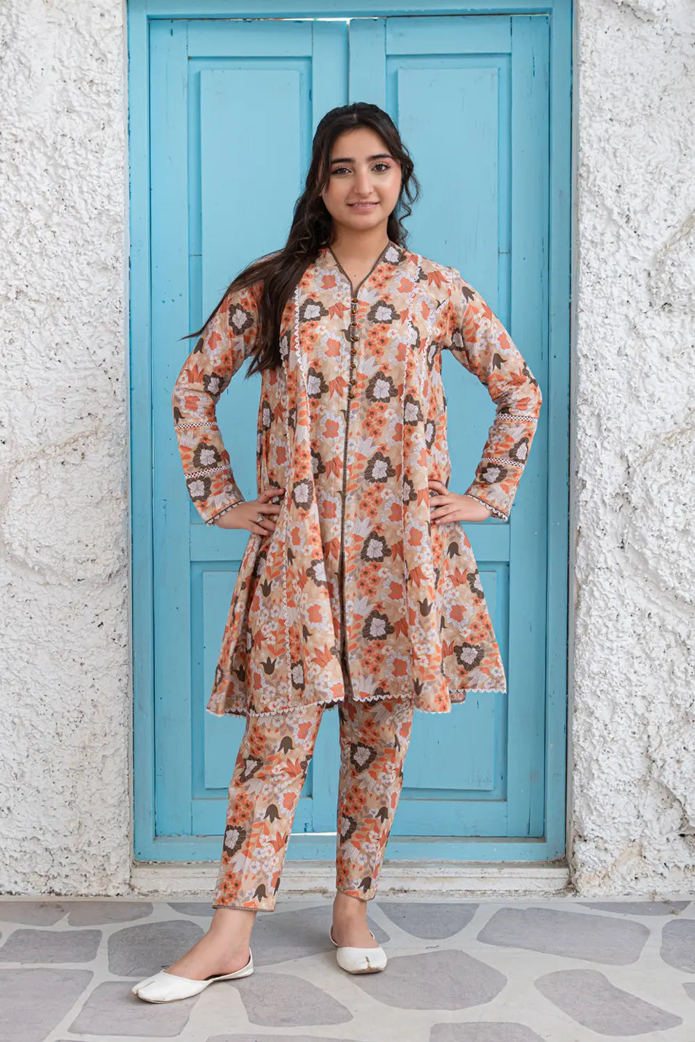 Printed Cotton Lawn Frock Co-Ord Set - T-ALP-S26-015