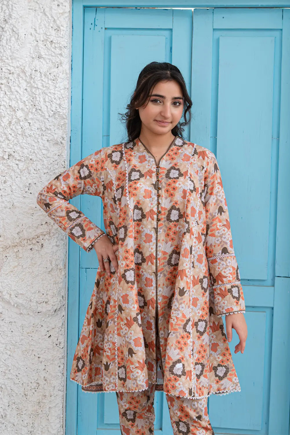 Printed Cotton Lawn Frock Co-Ord Set - T-ALP-S26-015