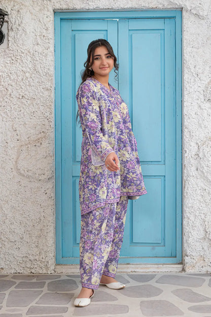 Lavender Printed Cotton Lawn Top Shalwar 2 Piece Set T-ALP-S26-017