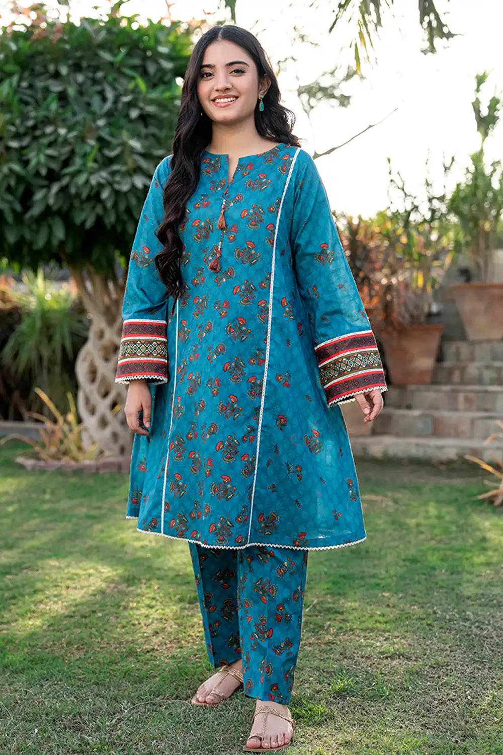 2 Piece Suit Mint Table Print All-Over Frock with Trouser T-ALPRTW-029