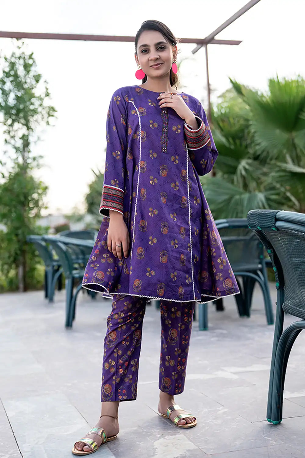 2 Piece Suit All-Over Printed Dress with Trouser T-ALPRTW-030