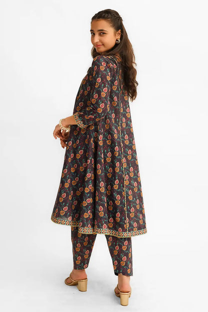 2 Piece Suit Printed Angrakha Style Frock with Shalwar T-ALPRTW-034