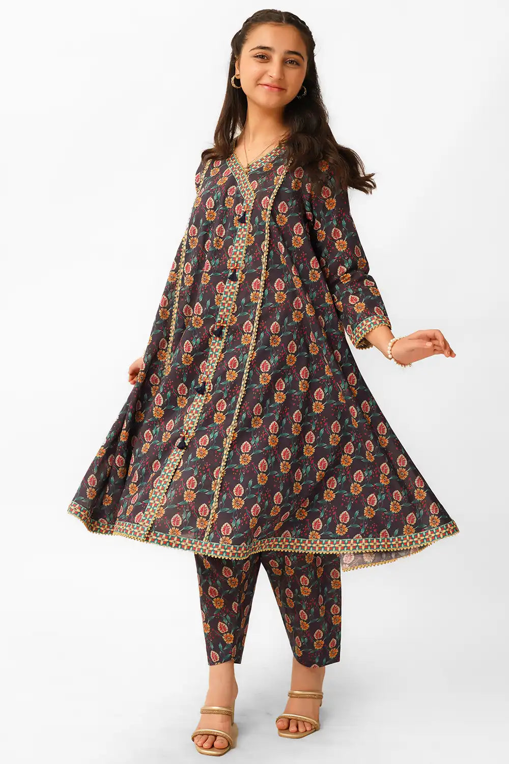 2 Piece Suit Printed Angrakha Style Frock with Shalwar T-ALPRTW-034
