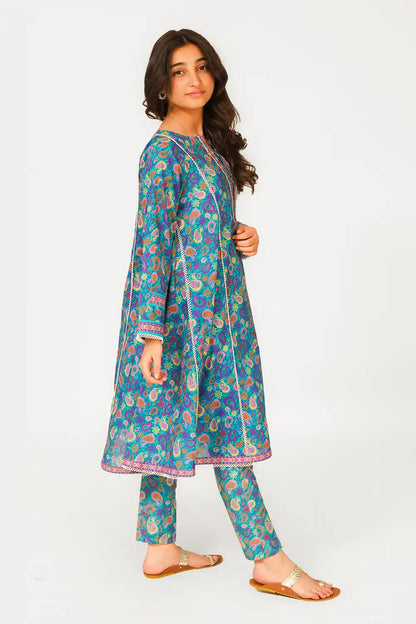 2 Piece Suit Lawn All-Over Printed Frock with Trouser T-ALPRTW-035