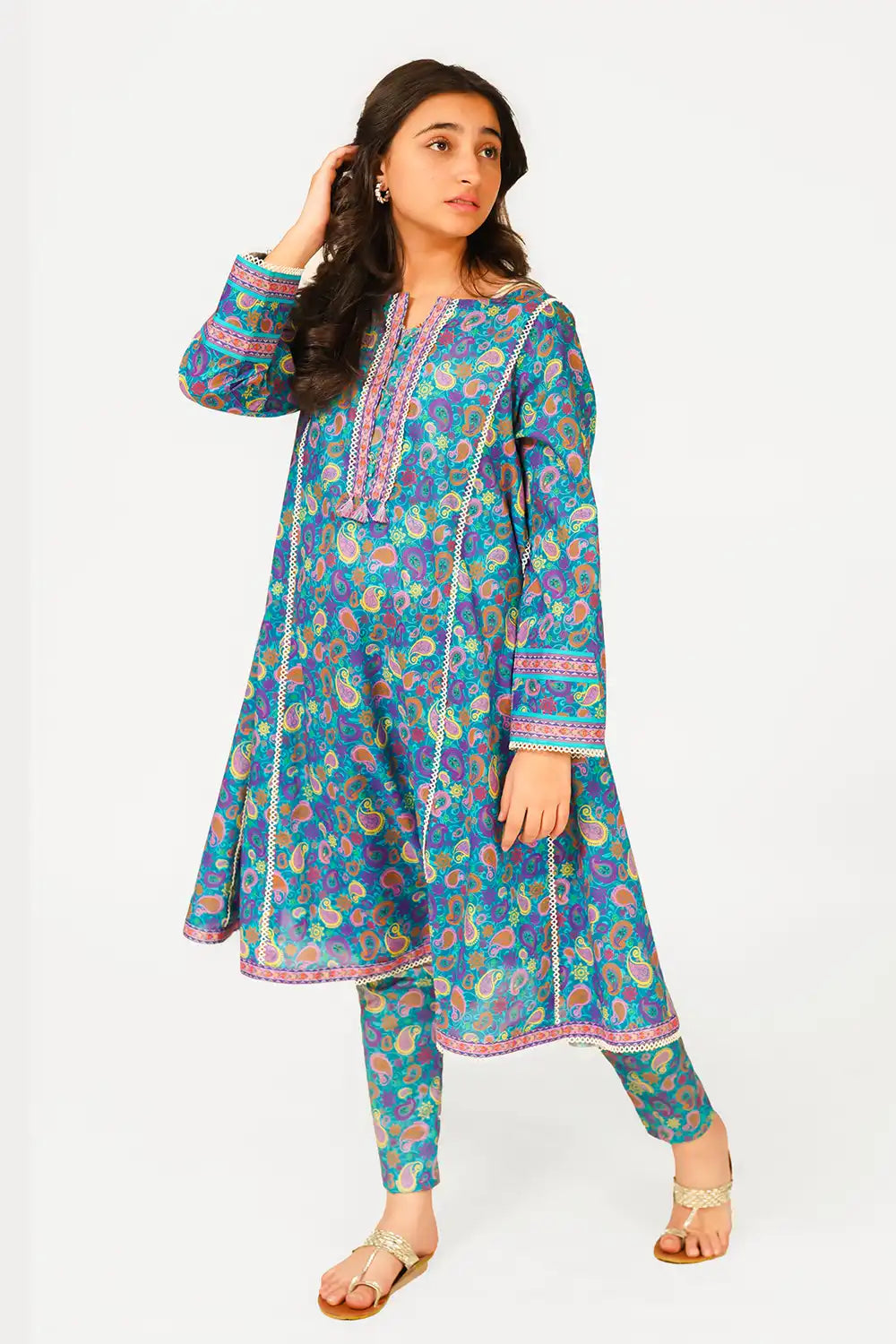 2 Piece Suit Lawn All-Over Printed Frock with Trouser T-ALPRTW-035