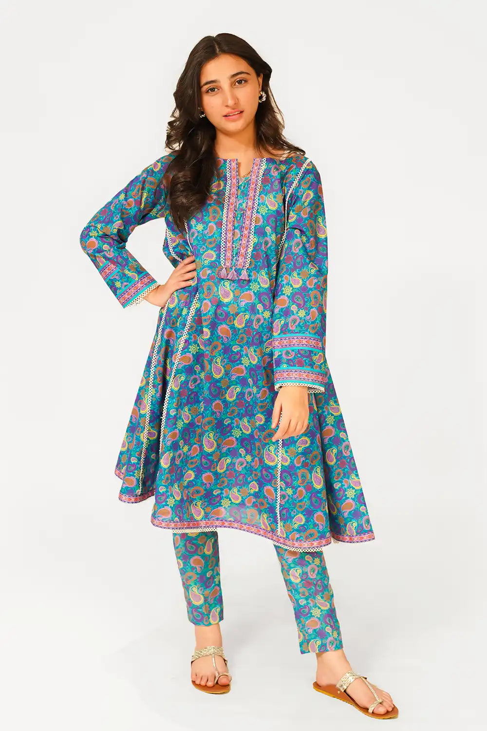 2 Piece Suit Lawn All-Over Printed Frock with Trouser T-ALPRTW-035