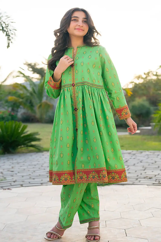 2 Piece Suit Lawn Dress Table Print Frock with Trouser T-ALPRTW-058