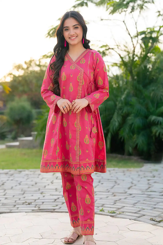 2 Piece Suit Lawn Dyed Gold Print Angrakha Style T-ALPRTW-060