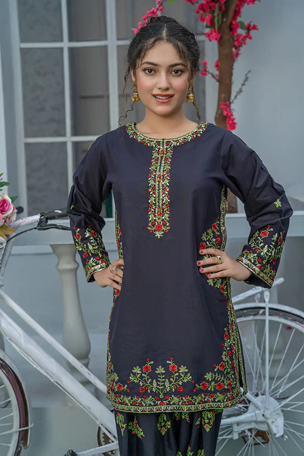 Embroidered Cambric Suit - T-EMB-006