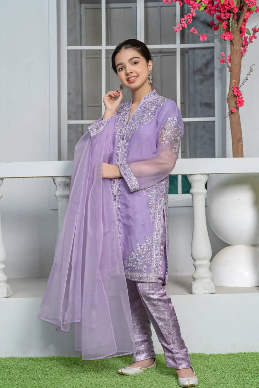 Embroidered Organza Suit - T-FORT-001