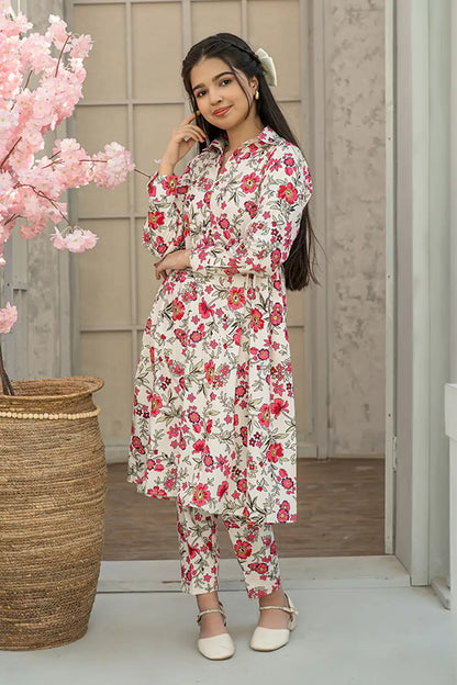 2 Piece Maxi Beige Digital Printed Silk Stylish Maxi Dress T-FRK-004