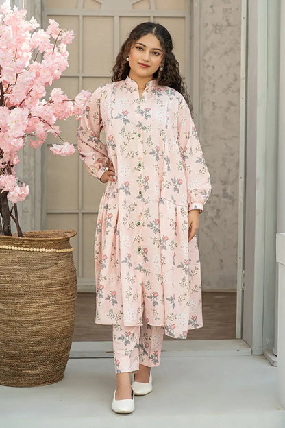 2 Piece Maxi Rose Pink Digital Printed Silk Maxi Dress T-FRK-005